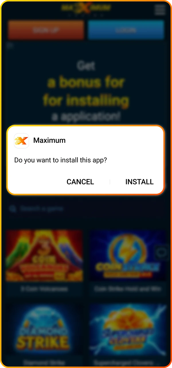 Start installing the Maximum online casino app on your Android device.
