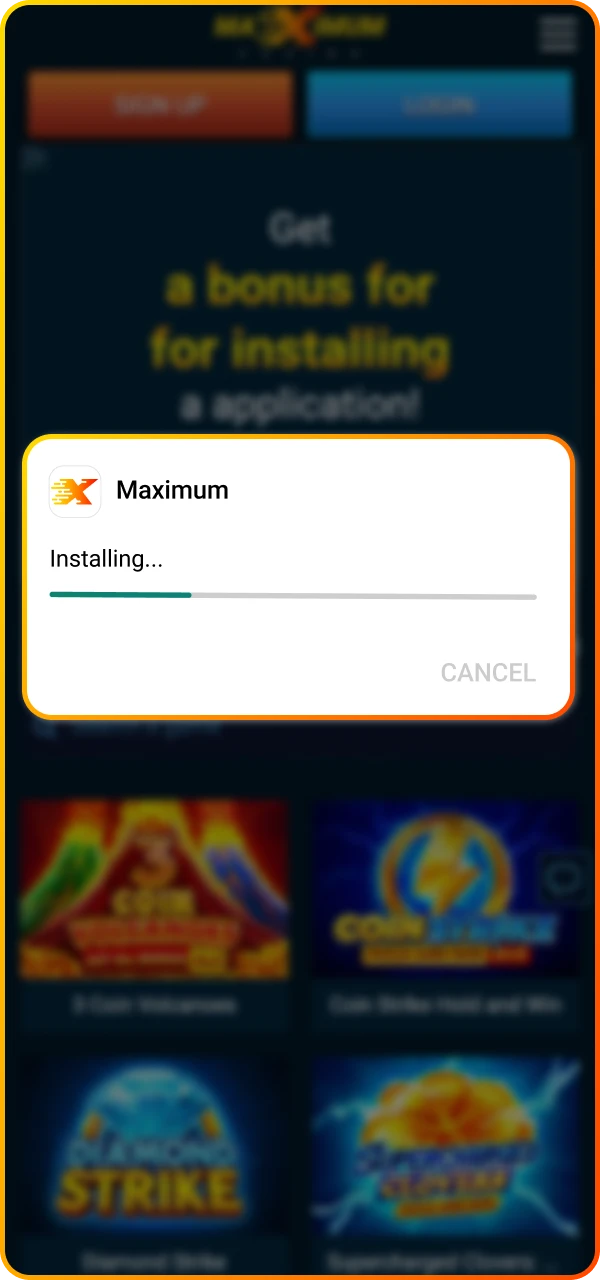 Wait for the Maximum online casino app to finish installing on your Android device and then start playing.