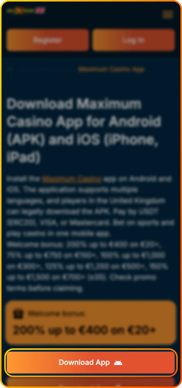 Players can install the Maximum Online Casino app on their Android phone.