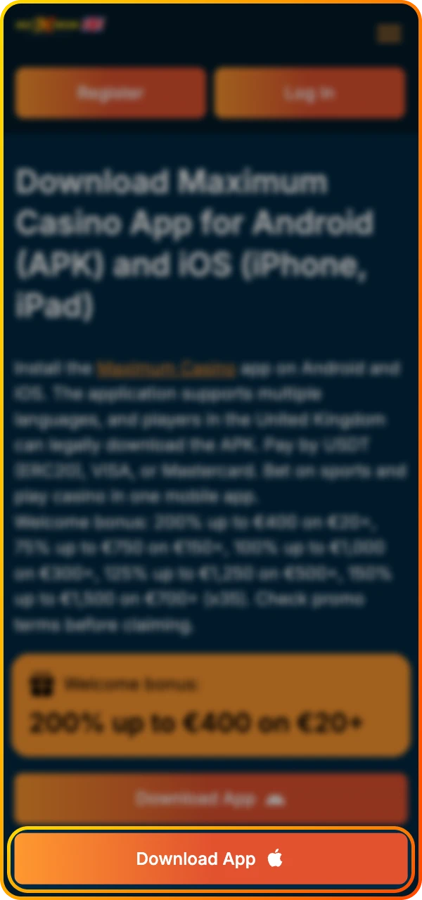 Click the button to start installing the Maximum online casino app on iOS.
