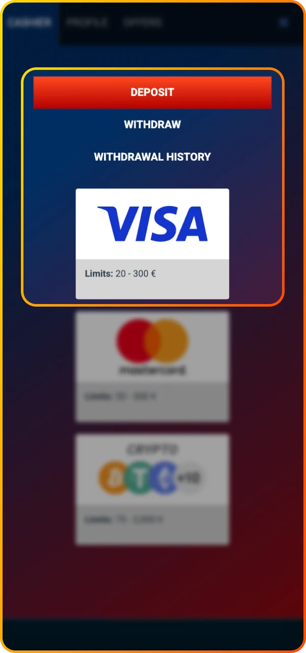 Choose a payment method for your first deposit at Maximum online casino.