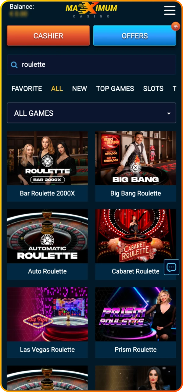 Go to the live casino section in Maximum online casino and choose a game to your liking.