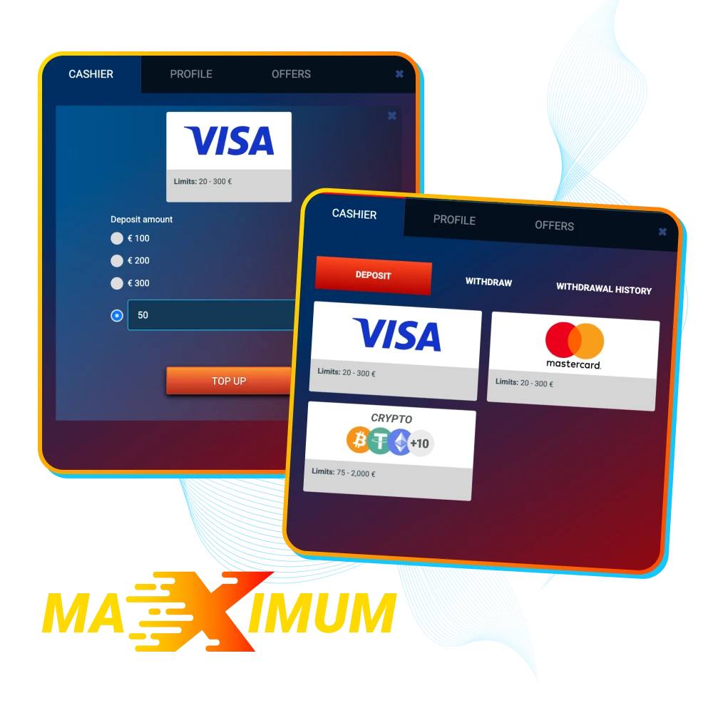 UK casino payments USDT (ERC20), Visa & Mastercard Debit, deposit £10–£5k, withdrawal £20–£10k, welcome bonus tiers.