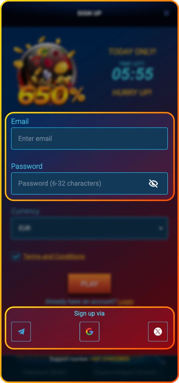 Choose to register via your Google account or by email at Maximum online casino.