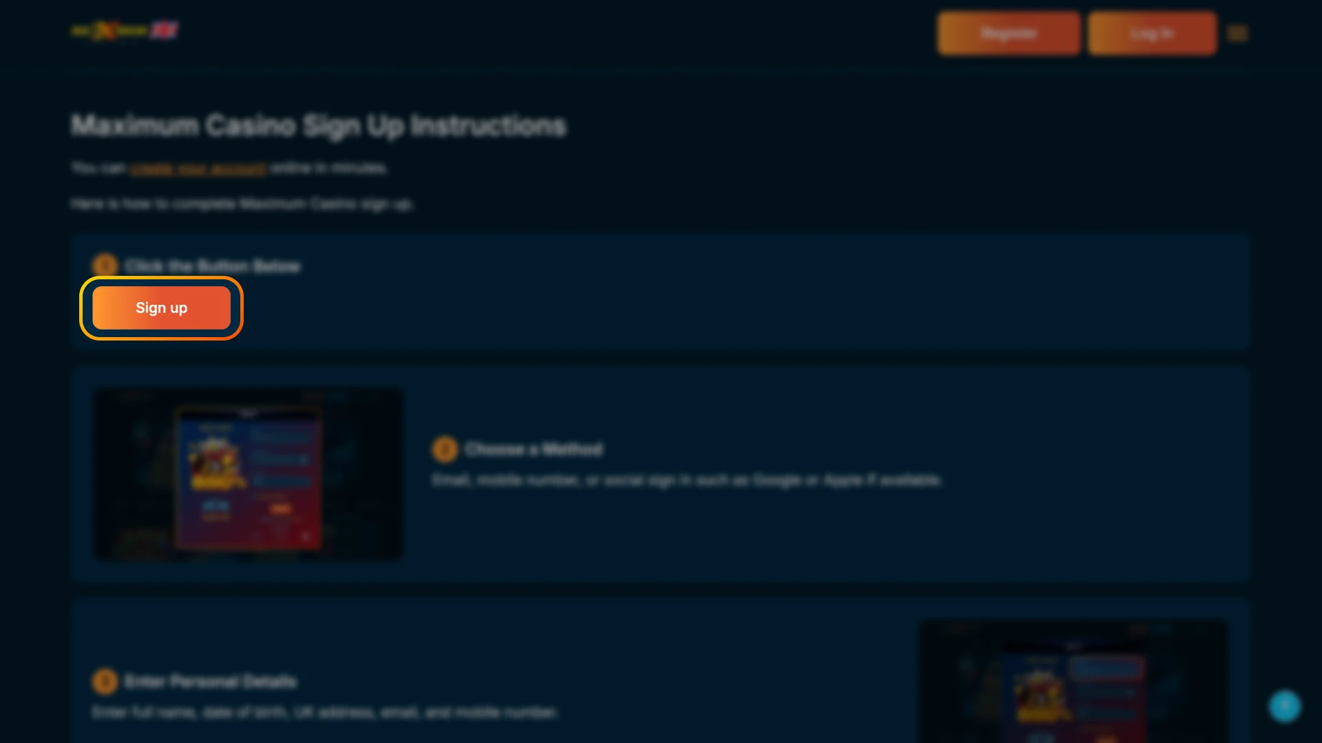 Proceed to create a new account at Maximum online casino.
