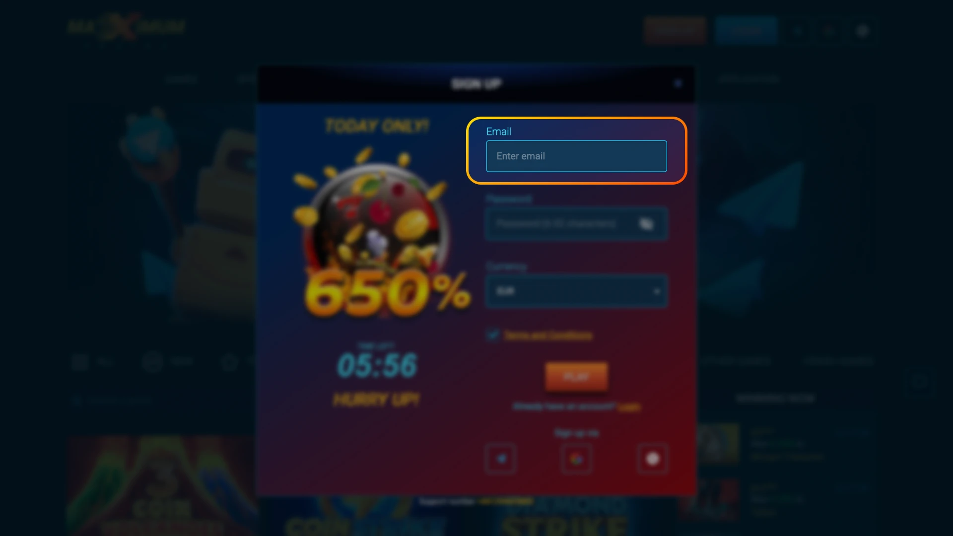 During registration at Maximum online casino, players must fill in their personal information.