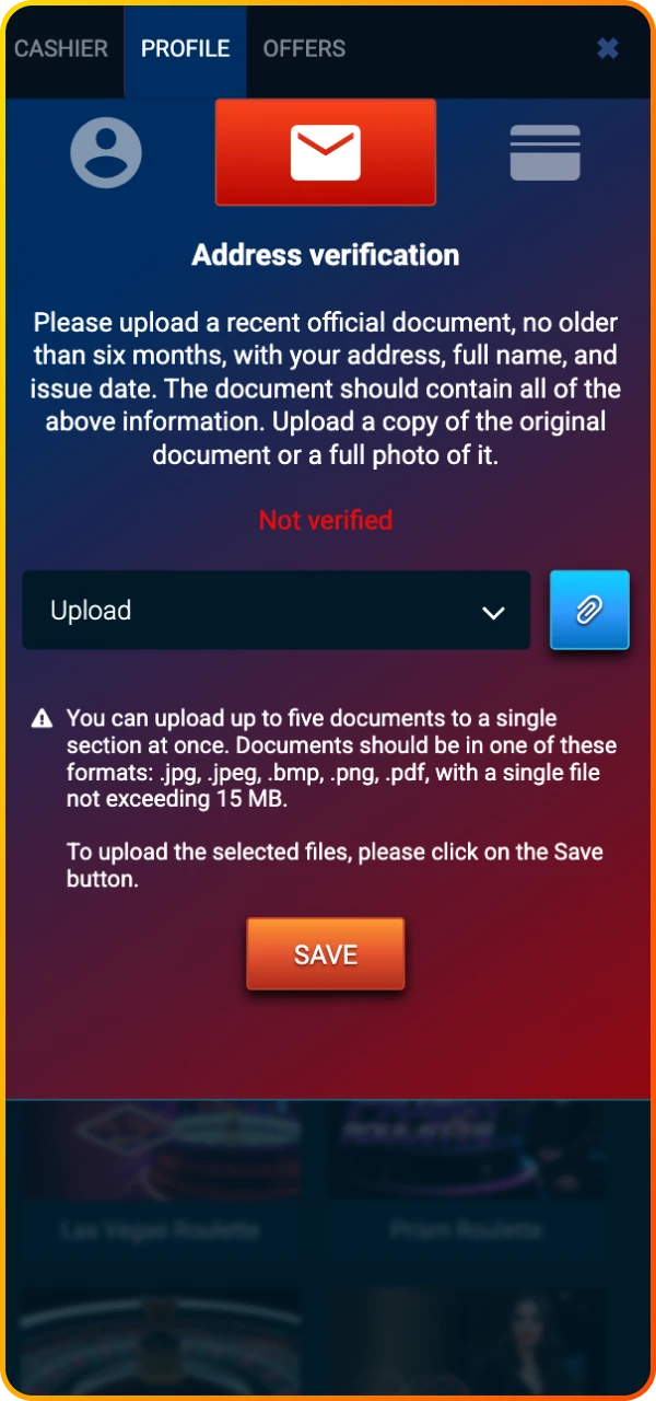 Confirm your address at Maximum online casino.