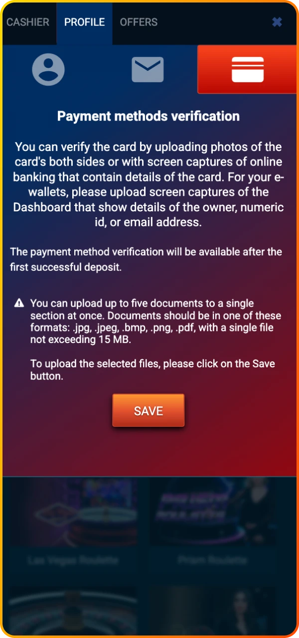 At Maximum online casino, the player must verify their payment method.