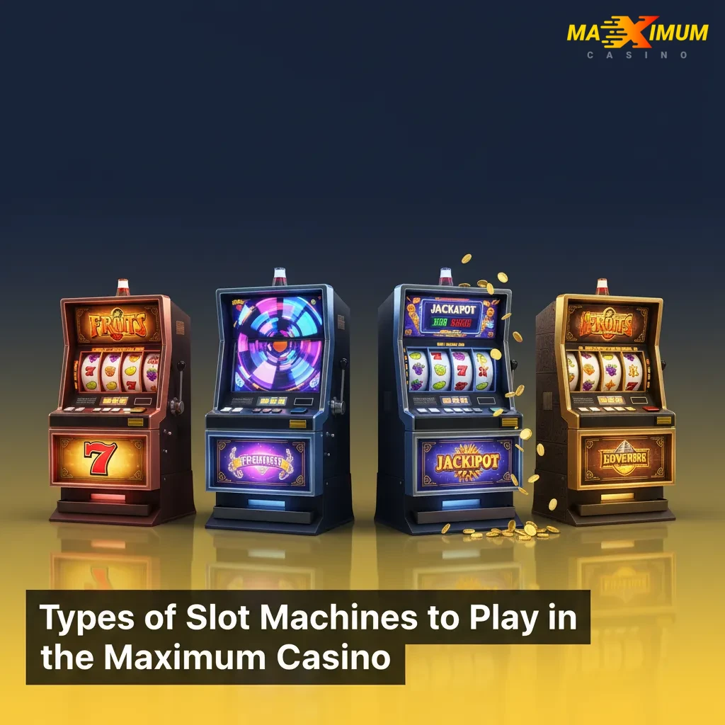 Maximum Casino slot types: classic, video, Megaways, jackpots, cluster pays, Hold & Win, Drops & Wins, branded, Slingo.